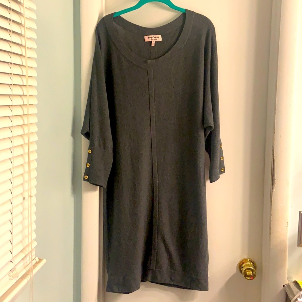 Juicy Couture Sweater Dress Gray Batwing Gold Buttons Size Medium